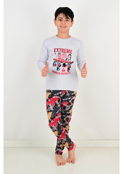 Erkek Çocuk Pijama Takımı Uzun Kollu Air Craft pamuklu Kışlık