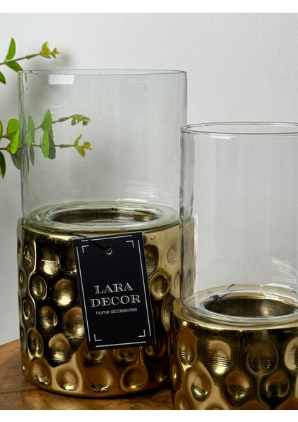 lara decor camlı gold mumluk (b)