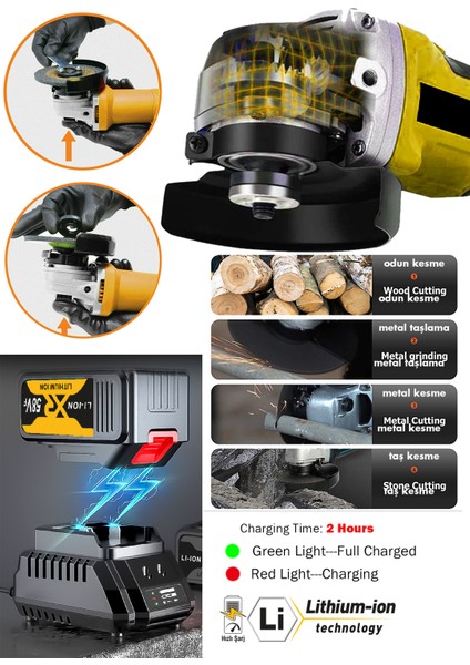 Profesyonel 58 V 5AH Kömürsüz Motor 125 mm Devir Ayarlı Avuç Içi Şarjlı Taşlama Şarjlı Spiral