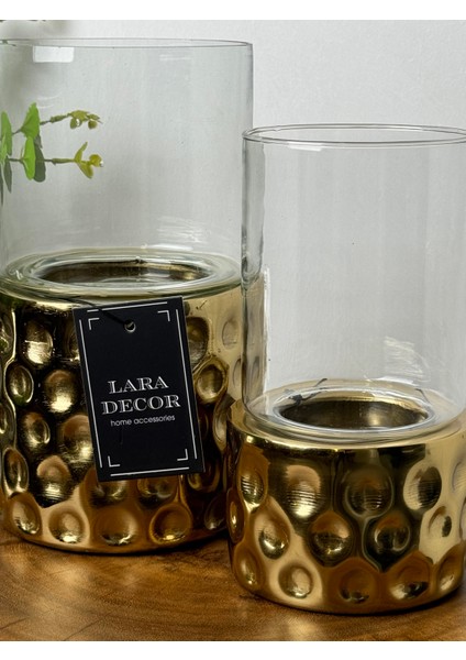 lara decor camlı gold mumluk (k)