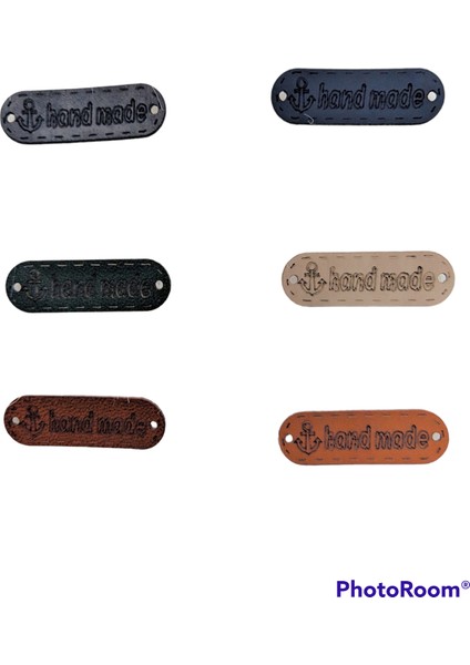 12 Adet Renkli Handmade Yazılı Deri Etiket Çapa Desenli Oval Model Etiket