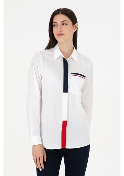 Kadın Beyaz Gömlek Desenli 50291077-VR013