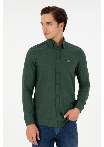 Erkek Koyu Yeşil Gömlek Basic 50293980-VR079