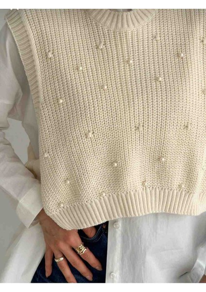Kadın Krem Inci Detaylı Süveter fiyatları