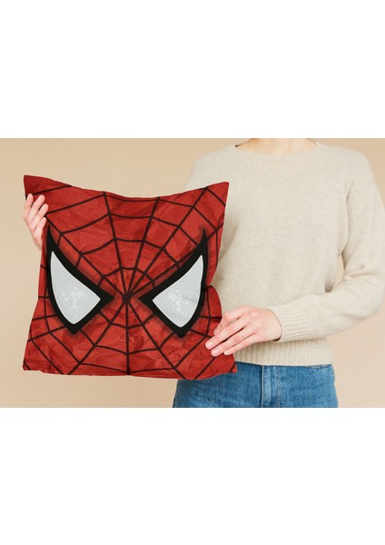 Spiderman Maske Desenli Kare Yastık Kılıfı