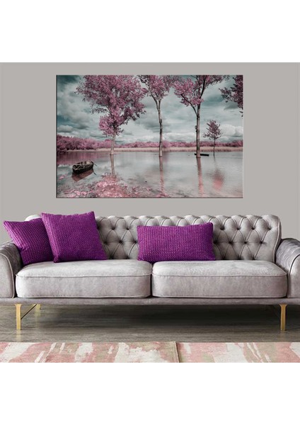 Exclusive Serie" Kayık ve Pembe Ağaçlar Kanvas Tablo