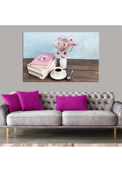 Exclusive Serie" Kahve Kitap Çiçek Kanvas Tablo