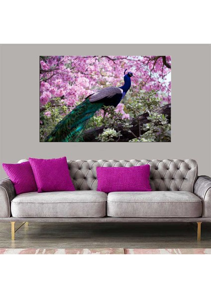 Exclusive Serie" Renkli Çiçekler ve Tavuz Kuşu Kanvas Tablo