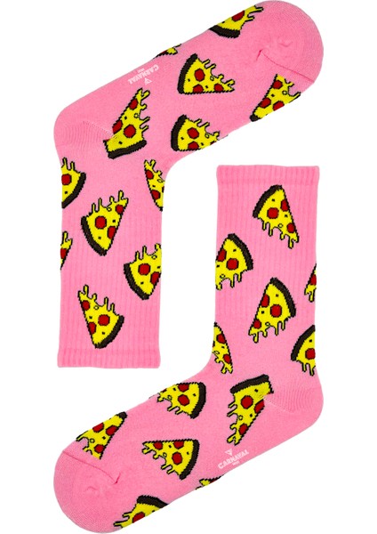 Pembe Pizza Desenli Tenis Çorap