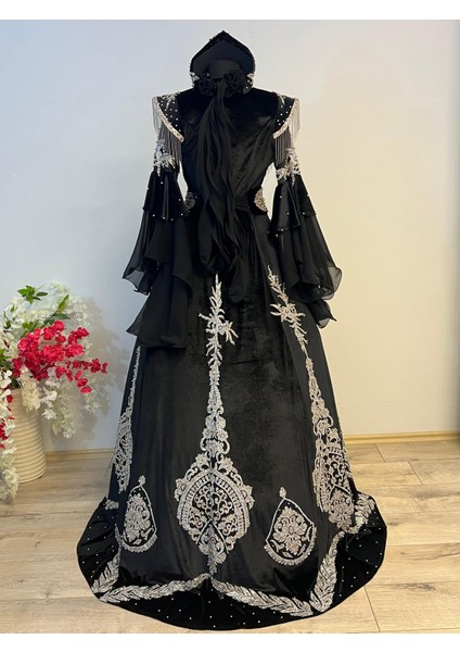 Butik Siyah Gelin Kaftanı Bindallı
