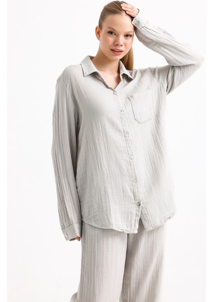 Müslin Uzun Kollu Cep Detaylı Gömlek modelleri