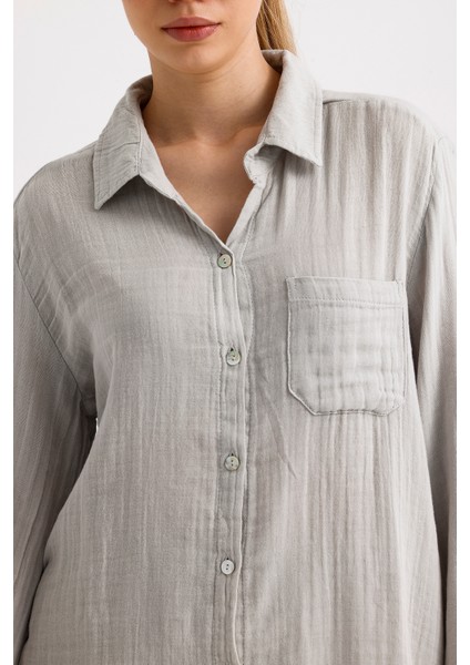 Müslin Uzun Kollu Cep Detaylı Gömlek fırsatları