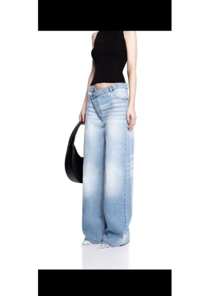 Wide Leg Yıkamalı Açık Mavi