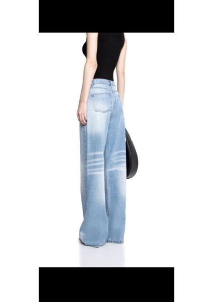 Wide Leg Yıkamalı Açık Mavi