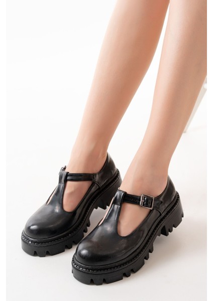 868-757 Siyah Rugan Günlük Yüksek Tabanlı Loafer Ayakkabı