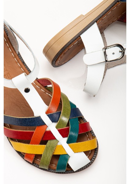 205-02 Beyaz Multi Ortopedik Deri Kadın Sandalet fiyatları