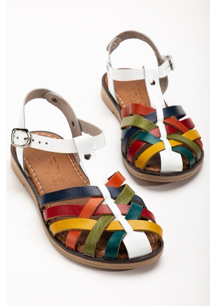 205-02 Beyaz Multi Ortopedik Deri Kadın Sandalet modelleri