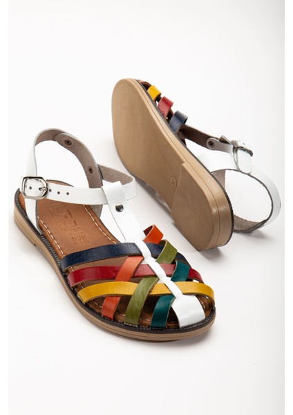 205-02 Beyaz Multi Ortopedik Deri Kadın Sandalet fırsatları