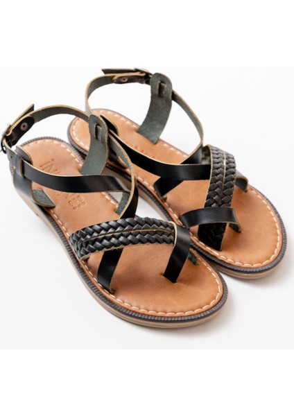 205-09 Siyah Ortopedik Deri Kadın Sandalet fiyatları