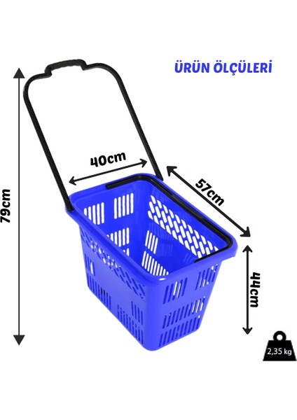 54 Lt Tekerlekli Market Sepeti Alışveriş Sepeti Saplı Market Sepeti 1 Adet