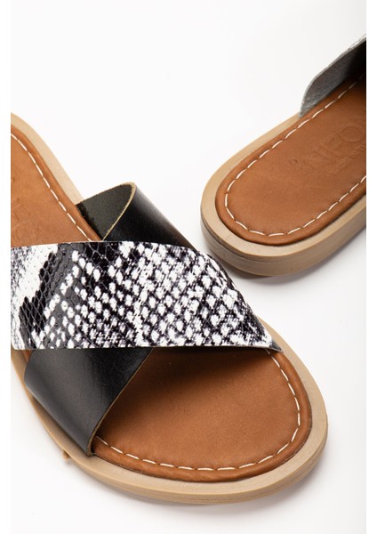 169-076 Siyah Ortopedik Deri Çapraz Bantlı Kadın Terlik fiyatları