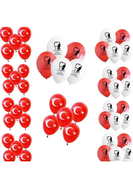 25 Adet Türk Bayrağı Baskılı Balon ve 25 Adet Atam Izindeyiz Baskılı Balon