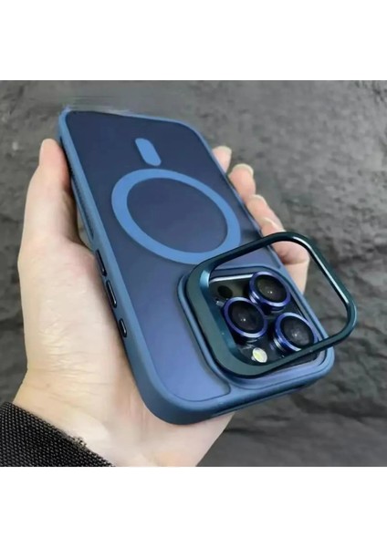 iPhone 16 Pro Uyumlu Kılıf 3D Metal Kamera Standlı Lens Koruyucu Hediyeli Arkası Mat Lüx Kapak