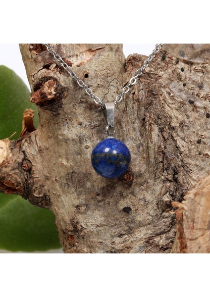 Lapis Lazuli Taşı Çelik Kolye - 10 mm