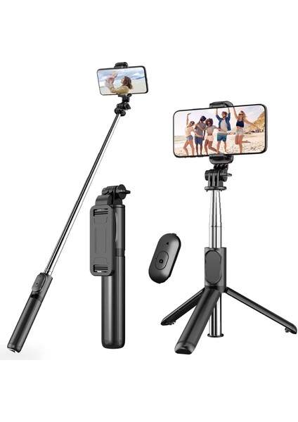 1 Metre Tripod Ayaklı Android/iphone Uyumlu Bluetooth Kumandalı "ışık Hediyeli" Siyah Selfie Çubuğu