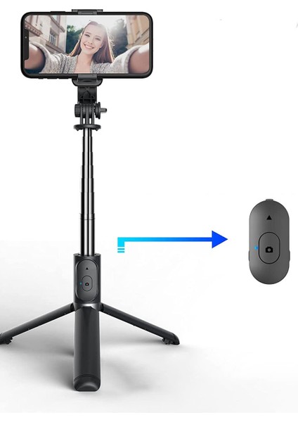 1 Metre Tripod Ayaklı Android/iphone Uyumlu Bluetooth Kumandalı "ışık Hediyeli" Siyah Selfie Çubuğu