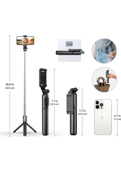 1 Metre Tripod Ayaklı Android/iphone Uyumlu Bluetooth Kumandalı "ışık Hediyeli" Siyah Selfie Çubuğu