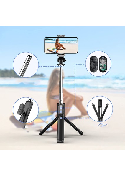 1 Metre Tripod Ayaklı Android/iphone Uyumlu Bluetooth Kumandalı "ışık Hediyeli" Siyah Selfie Çubuğu