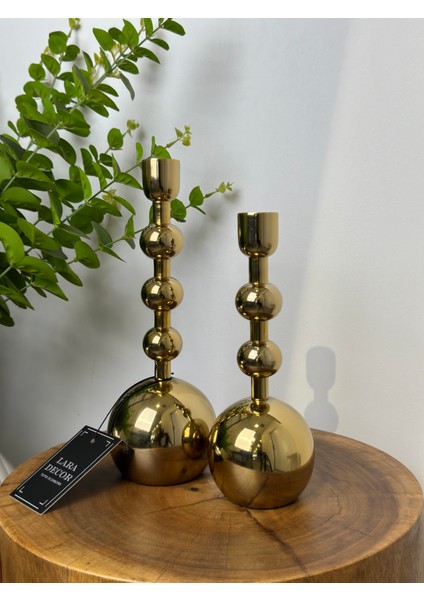 lara decor metal gold toplu 2'li mumluk