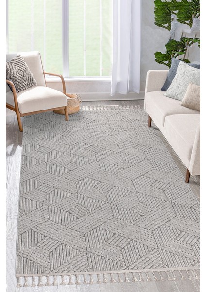 Bukleli Modern Iskandinav Gri Krem Makine Halısı Yolluk Antre Mutfak Salon Oturma Odası Koridor Sisal