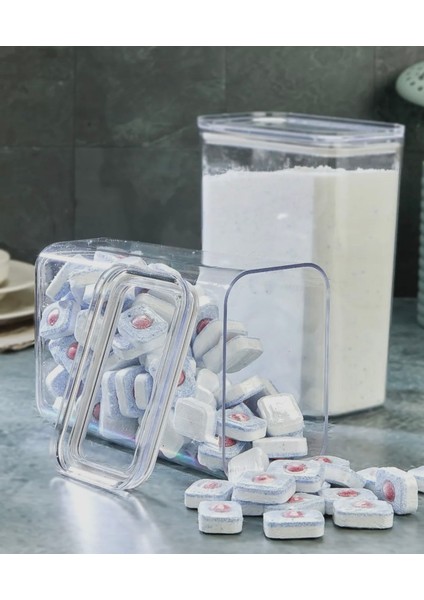 Tablet Deterjan Plastik Saklama Kabı,hava Geçirmez Vakum Kapak 3000 ml Tek Adet