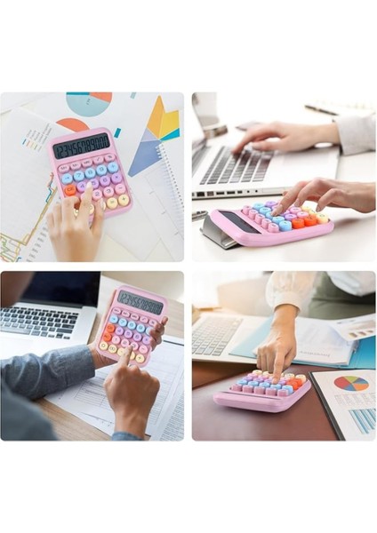 12 Haneli Yuvarlak Tuşlu Pembe Renkli Dijital Ofis Hesap Makinesi