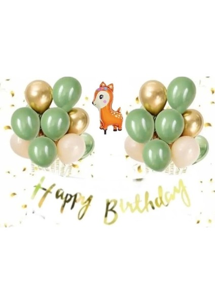 Papatya Süs Evi Gold Happy Bırthday Kaligrafi Banner Balon Set