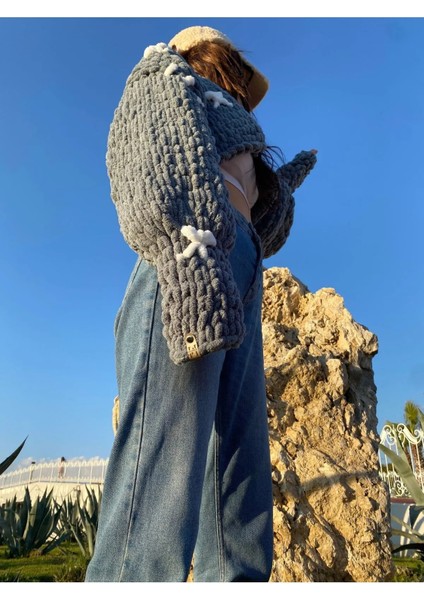 Gri Örgü Crop Hırka