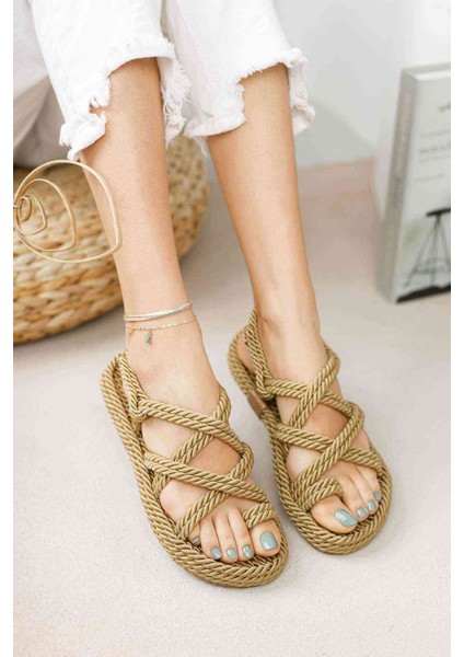 Hasır Halat Kadın Sandalet Altın fiyatları