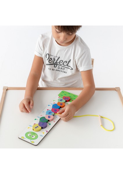 Montessori Eğitici Ahşap Tırtıl Ipe Dizme Oyunu - Renkli Sayılar fiyatları