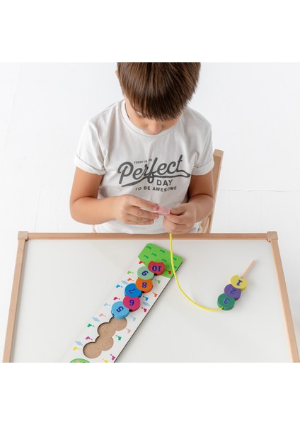 Montessori Eğitici Ahşap Tırtıl Ipe Dizme Oyunu - Renkli Sayılar fırsatları