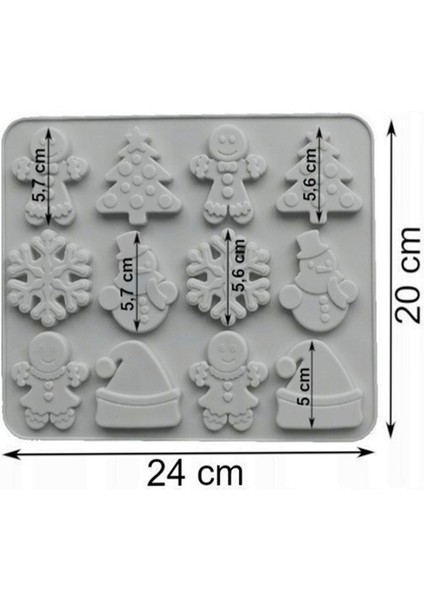 Tahtakale Toptancı Silikon Kek Kalıp Çikolata Yılbaşı Figürleri Kalıbı Şeker Hamuru Taş Tozu Mum Kalıbı 12 Li