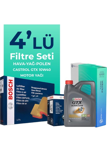 Nissan Almera 1.5 Filtre Bakım Seti Castrol Motor Yağlı (2001-2008) 4 Lü