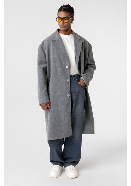 Oversıze Uzun Kaşe Kaban Gri fırsatları