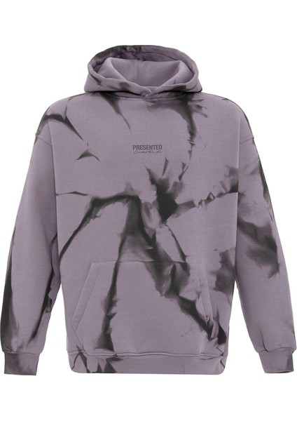 Renk Detaylı Kapüşonlu Oversıze Sweatshırt Lila