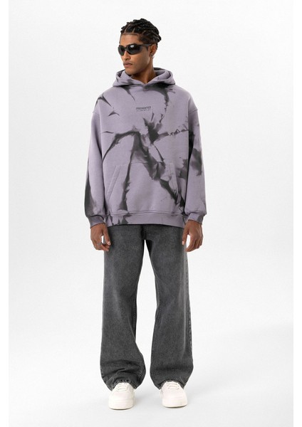 Renk Detaylı Kapüşonlu Oversıze Sweatshırt Lila fırsatları