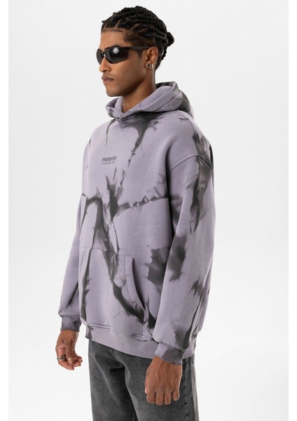 Renk Detaylı Kapüşonlu Oversıze Sweatshırt Lila indirimleri