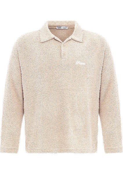 Yazı Detaylı Oversize Sweatshırt Taş