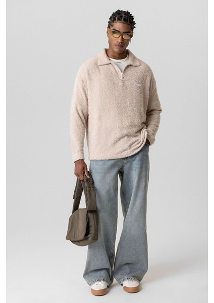 Yazı Detaylı Oversize Sweatshırt Taş indirimleri