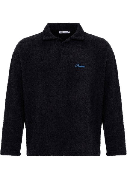 Yazı Detaylı Oversize Sweatshırt Siyah